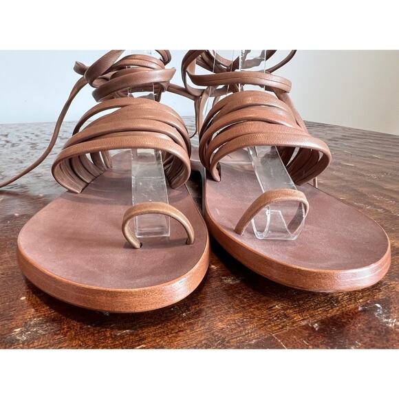 Beek Chickadee Leather Ankle Wrap Sandals Brown Cognac Size 6 - Picture 3 of 12